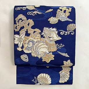 瑠璃紺貝尽くしの名古屋帯