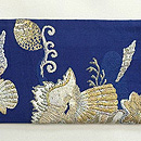 瑠璃紺貝尽くしの名古屋帯　前柄