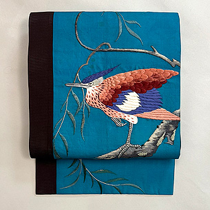 浅葱色カワセミの名古屋帯