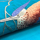 浅葱色カワセミの名古屋帯　質感・風合