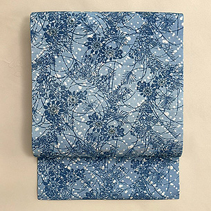 松原工房 紗綾形あられに秋草文の名古屋帯