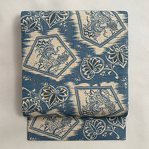 松原工房 大きな亀甲文に花々と葵文様名古屋帯