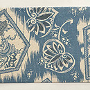 松原工房 大きな亀甲文に花々と葵文様名古屋帯 前柄