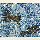 松原工房 松原与七作 雪囲いと水仙文様名古屋帯 前柄