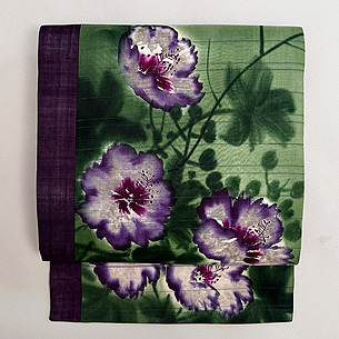 芙蓉に紫ボーダーの名古屋帯