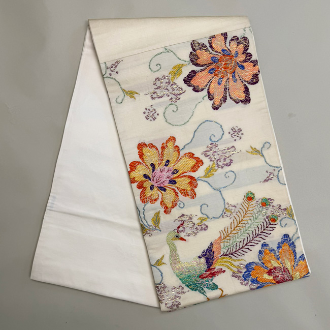 ZF-1141 袋帯 作家物 落款 刺繍 金箔 太鼓柄 正絹 逸品 ZF-1141 袋帯 作家物 落款 刺繍 金箔 太鼓柄 正絹 逸品 ZF-1141