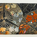 黒地3つ扇文様刺繍名古屋帯　前柄