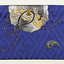 青地古鏡文様刺繍名古屋帯　前柄