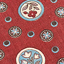 蘇芳色花丸文様和更紗写し名古屋帯　質感・風合