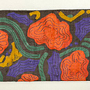 ケシの花文様型染め麻名古屋帯　前柄