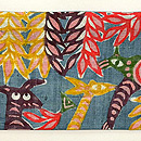 動物文様型染め麻名古屋帯　前柄