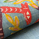 動物文様型染め麻名古屋帯　質感・風合