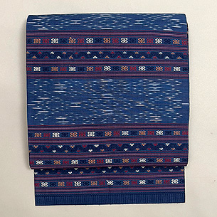 ラオス青地紋織りの名古屋帯