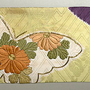 萌黄色絞り蝶々刺繍の名古屋帯　前柄