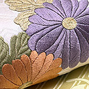 萌黄色絞り蝶々刺繍の名古屋帯　質感・風合