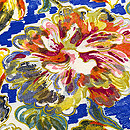 鮮やか色に咲き乱れる花々の染め名古屋帯　質感・風合