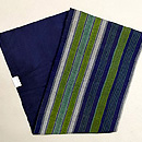 藍緑白 太さ様々な縞の紬名古屋帯　帯裏