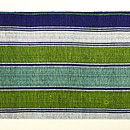 藍緑白 太さ様々な縞の紬名古屋帯　前柄