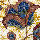 唐花文様刺繍に黄八丈切継ぎ名古屋帯　質感・風合