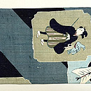 大津絵文様の染め名古屋帯　前柄