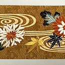 路考茶地に菊水刺繍の名古屋帯　前柄