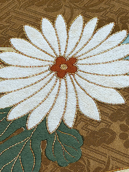 名古屋帯　総刺繍　菊柄　009 アンティーク井和井】名古屋帯 黒地 菊 刺繍[アンティーク］