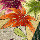 柘榴と八つ手刺繍色紙文様帯　質感・風合