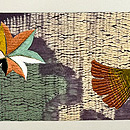 杢目絞りに秋の刺繍帯　前柄