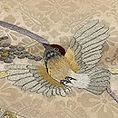 花菱の地紋に稲穂と雀の刺繍帯　質感・風合