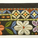 フランス刺繍花文の名古屋帯　前柄