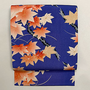 色紅葉文の名古屋帯