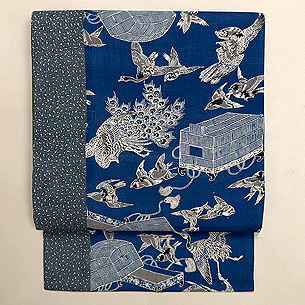 江戸縮鳥尽くし文様の名古屋帯