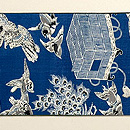 江戸縮鳥尽くし文様の名古屋帯　前柄