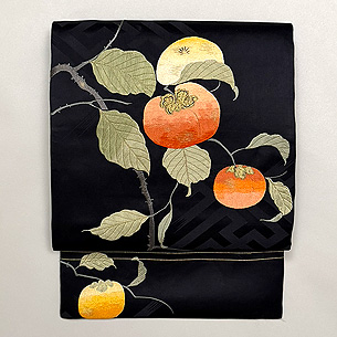 柿の刺繍名古屋帯