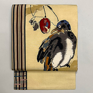 烏瓜にカラス織り文様の名古屋帯