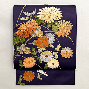 菊尽くし刺繍の名古屋帯