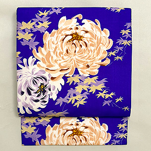 紫地菊に紅葉染めの名古屋帯