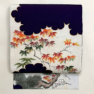 雲取に紅葉の染め名古屋帯