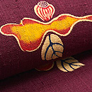 縦節紬雪椿文様の名古屋帯 浦野理一作 質感・風合