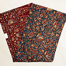 濃い藍地に花や鳥 インドネシア オールドバティック名古屋帯(木綿)　帯裏