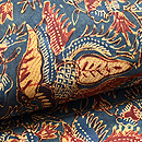 濃い藍地に花や鳥 インドネシア オールドバティック名古屋帯(木綿)　質感・風合