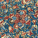 濃い藍地に花や鳥 インドネシア オールドバティック名古屋帯(木綿)　質感・風合