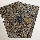 藍と茶の花や葉 インドネシア バティックの名古屋帯(木綿)　帯裏