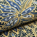 藍と茶の花や葉 インドネシア バティックの名古屋帯(木綿)　質感・風合