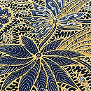 藍と茶の花や葉 インドネシア バティックの名古屋帯(木綿)　質感・風合