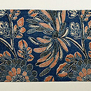 朱入り藍型染めの名古屋帯(木綿)　前柄