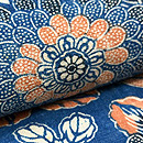 朱入り藍型染めの名古屋帯(木綿)　質感・風合