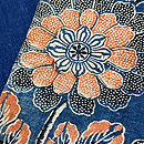 朱入り藍型染めの名古屋帯(木綿)　質感・風合