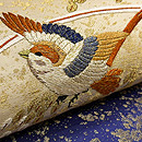 藍・生成りぼかし地に稲穂とスズメの刺繍名古屋帯　質感・風合