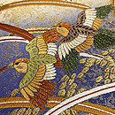 藍・生成りぼかし地に稲穂とスズメの刺繍名古屋帯　質感・風合